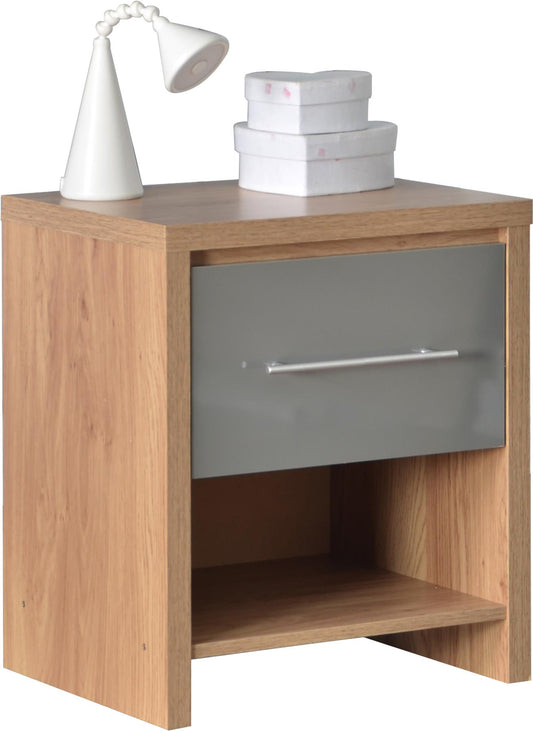 SEVILLE 1-DRAWER BEDSIDE TABLE - GREY/LIGHT OAK