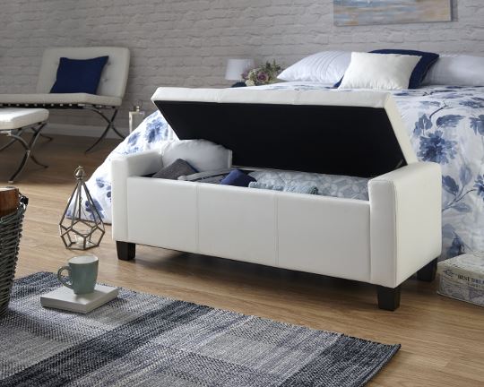 VERONA LEATHER OTTOMAN STORAGE BENCH - WHITE